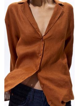 H&M - Women Orange Oversized Linen Shirt
