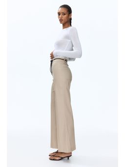 H&M - Women Beige Linen-Blend Bootcut Trousers