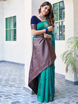 SATRANI - Women Green Silk Jacquard Saree with Unstitched Blouse