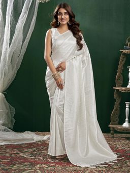 SATRANI - Women White Silk Jacquard Saree with Unstitched Blouse