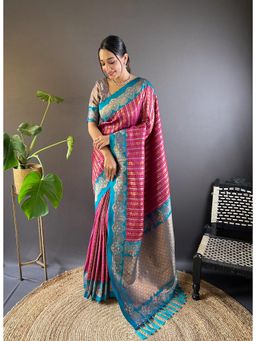 SGF11 - Dark Pink Women Kanjivaram Soft Silk Saree with Unstitched Blouse