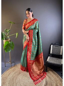 SGF11 - Green Women Kanjivaram Soft Silk Saree with Unstitched Blouse