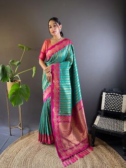 SGF11 - Light Green Women Kanjivaram Soft Silk Saree with Unstitched Blouse