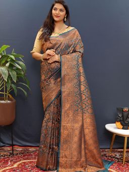 SGF11 - Aqua Women Kanjivaram Soft Silk Saree with Unstitched Blouse