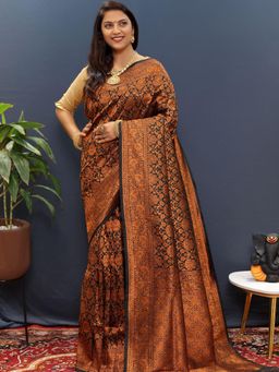 SGF11 - Black Women Kanjivaram Soft Silk Saree with Unstitched Blouse