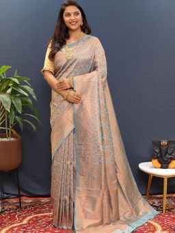 SGF11 - Blue Women Kanjivaram Soft Silk Saree with Unstitched Blouse