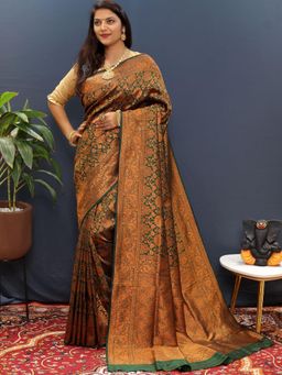 SGF11 - Green Women Kanjivaram Soft Silk Saree with Unstitched Blouse