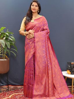 SGF11 - Magenta Women Kanjivaram Soft Silk Saree with Unstitched Blouse