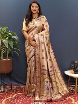 SGF11 - Brown Women Kanjivaram Soft Silk Saree with Unstitched Blouse