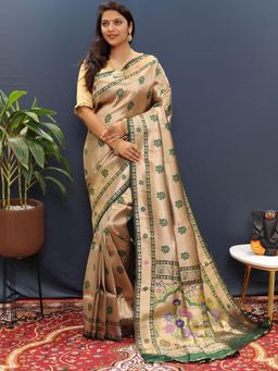 SGF11 - Green Women Kanjivaram Soft Silk Saree with Unstitched Blouse