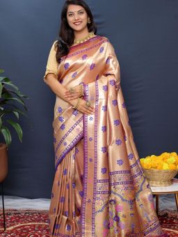 SGF11 - Purple Women Kanjivaram Soft Silk Saree with Unstitched Blouse
