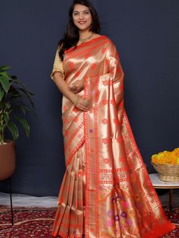 SGF11 - Red Women Kanjivaram Soft Silk Saree with Unstitched Blouse