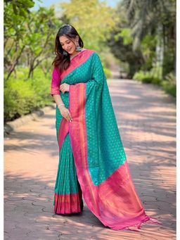 SGF11 - Aqua Women Kanjivaram Paithani Silk Saree with Unstitched Blouse