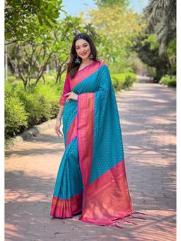 SGF11 - Blue Women Kanjivaram Paithani Silk Saree with Unstitched Blouse