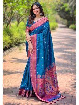 SGF11 - Blue Women Kanjivaram Paithani Silk Saree with Unstitched Blouse