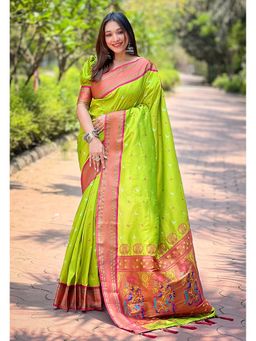 SGF11 - Mustard Women Kanjivaram Paithani Silk Saree with Unstitched Blouse