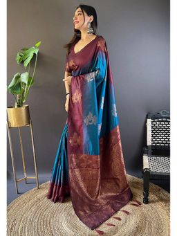 SGF11 - Blue Women Kanjivaram Soft Silk Saree with Unstitched Blouse