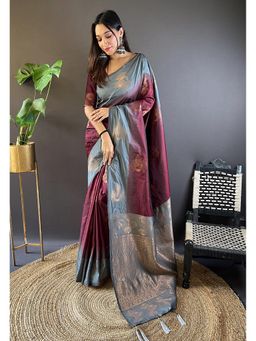 SGF11 - Brown Women Kanjivaram Soft Silk Saree with Unstitched Blouse