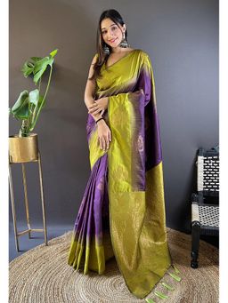 SGF11 - Wine Women Kanjivaram Soft Silk Saree with Unstitched Blouse