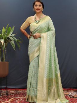 SGF11 - Olive Women Kanjivaram Soft Silk Saree with Unstitched Blouse