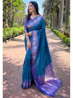 SGF11 - Blue Women Kanjivaram Soft Silk Saree with Unstitched Blouse