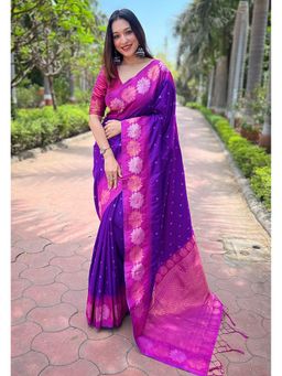 SGF11 - Purple Women Kanjivaram Soft Silk Saree with Unstitched Blouse