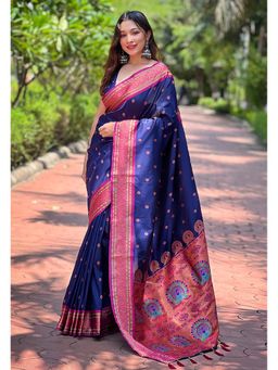 SGF11 - Blue Women Kanjivaram Paithani Silk Saree with Unstitched Blouse