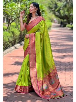 SGF11 - Green Women Kanjivaram Paithani Silk Saree with Unstitched Blouse
