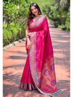 SGF11 - Pink Women Kanjivaram Paithani Silk Saree with Unstitched Blouse