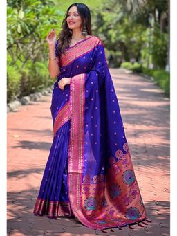 SGF11 - Purple Women Kanjivaram Paithani Silk Saree with Unstitched Blouse