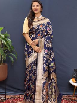 SGF11 - Blue Women Kanjivaram Soft Silk Saree with Unstitched Blouse