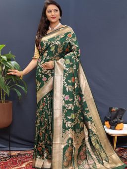 SGF11 - Green Women Kanjivaram Soft Silk Saree with Unstitched Blouse