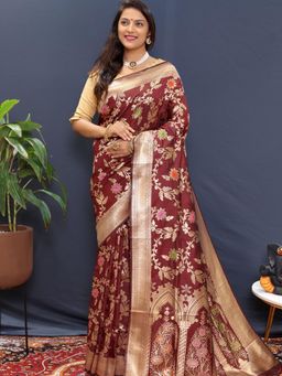 SGF11 - Maroon Women Kanjivaram Soft Silk Saree with Unstitched Blouse