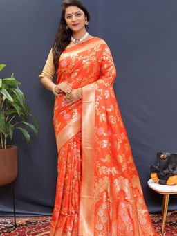 SGF11 - Red Women Kanjivaram Soft Silk Saree with Unstitched Blouse