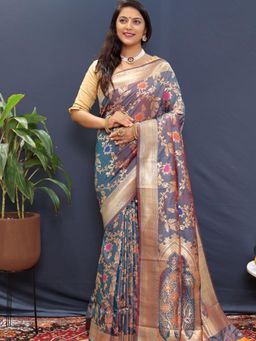 SGF11 - Teal Women Kanjivaram Soft Silk Saree with Unstitched Blouse