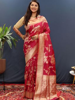 SGF11 - Maroon Women Kanjivaram Soft Silk Saree with Unstitched Blouse