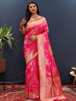 SGF11 - Pink Women Kanjivaram Soft Silk Saree with Unstitched Blouse