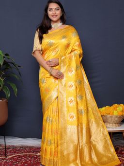 SGF11 - Mustard Women Kanjivaram Soft Silk Saree with Unstitched Blouse