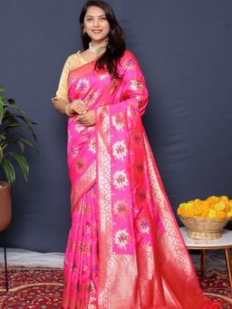 SGF11 - Pink Women Kanjivaram Soft Silk Saree with Unstitched Blouse