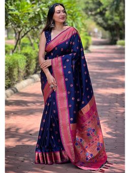 SGF11 - Blue Women Kanjivaram Paithani Silk Saree with Unstitched Blouse