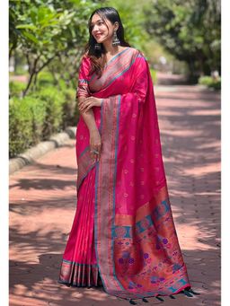 SGF11 - Pink Women Kanjivaram Paithani Silk Saree with Unstitched Blouse