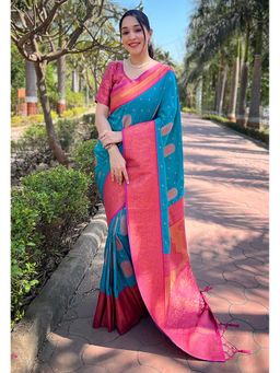 SGF11 - Aqua Women Kanjivaram Paithani Silk Saree with Unstitched Blouse