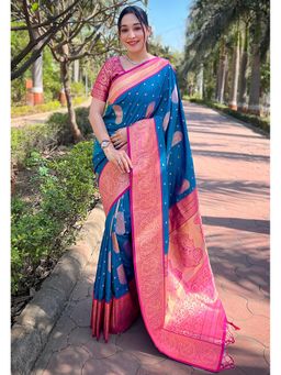 SGF11 - Blue Women Kanjivaram Paithani Silk Saree with Unstitched Blouse