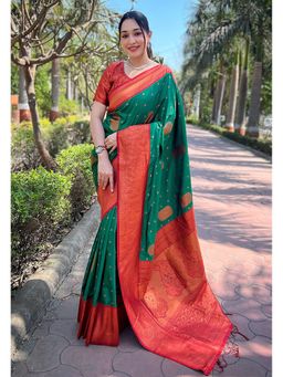 SGF11 - Green Women Kanjivaram Paithani Silk Saree with Unstitched Blouse