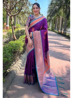 SGF11 - Purple Women Kanjivaram Paithani Silk Saree with Unstitched Blouse