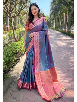 SGF11 - Grey Women Kanjivaram Soft Silk Saree with Unstitched Blouse