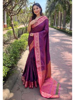 SGF11 - Purple Women Kanjivaram Soft Silk Saree with Unstitched Blouse