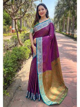 SGF11 - Wine Women Kanjivaram Soft Silk Saree with Unstitched Blouse