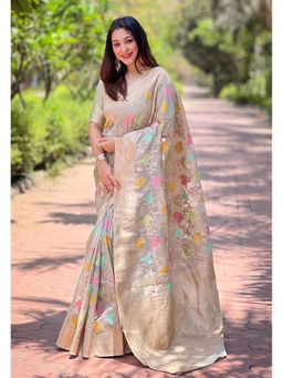 SGF11 - Grey Women Organza Pure Soft Silk Handloom Saree with Unstitched Blouse