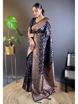 SGF11 - Blue Women Kanjivaram Soft Silk Saree with Unstitched Blouse